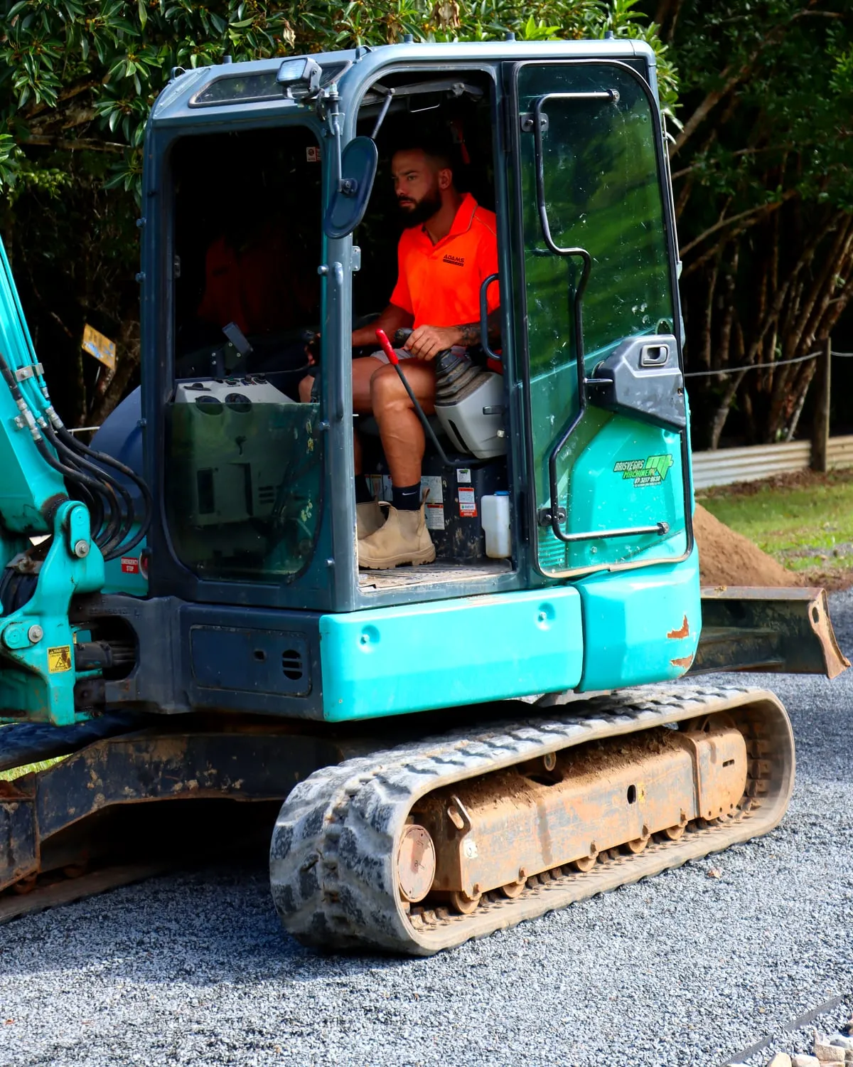Mitch Adams, owner-operator of Adams Earthworx, in the cab